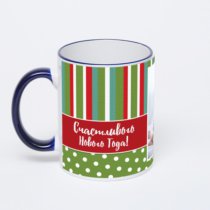 Кружка с тёмно-синей ручкой и ободком