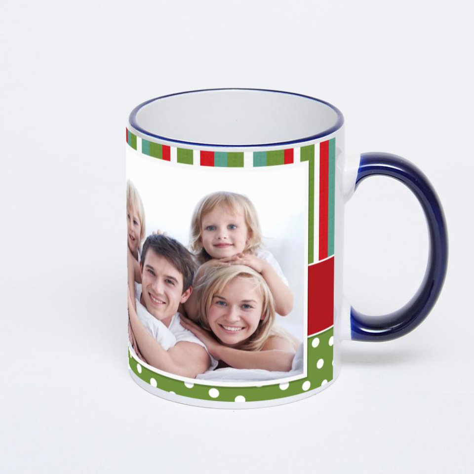 Кружка с тёмно-синей ручкой и ободком