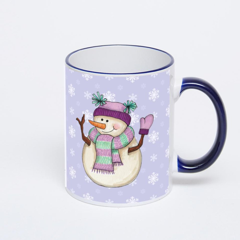 Кружка с тёмно-синей ручкой и ободком