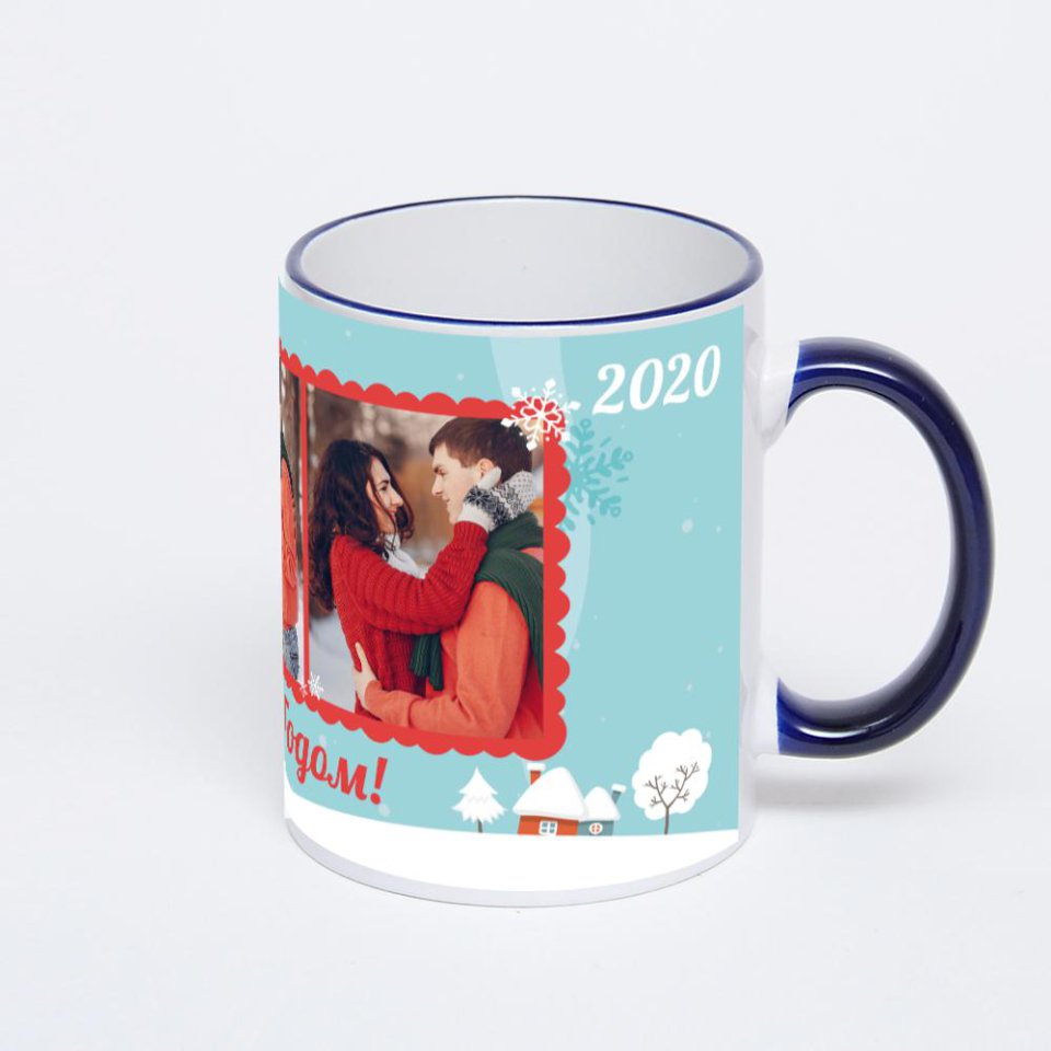 Кружка с тёмно-синей ручкой и ободком