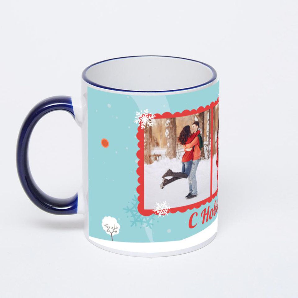 Кружка с тёмно-синей ручкой и ободком