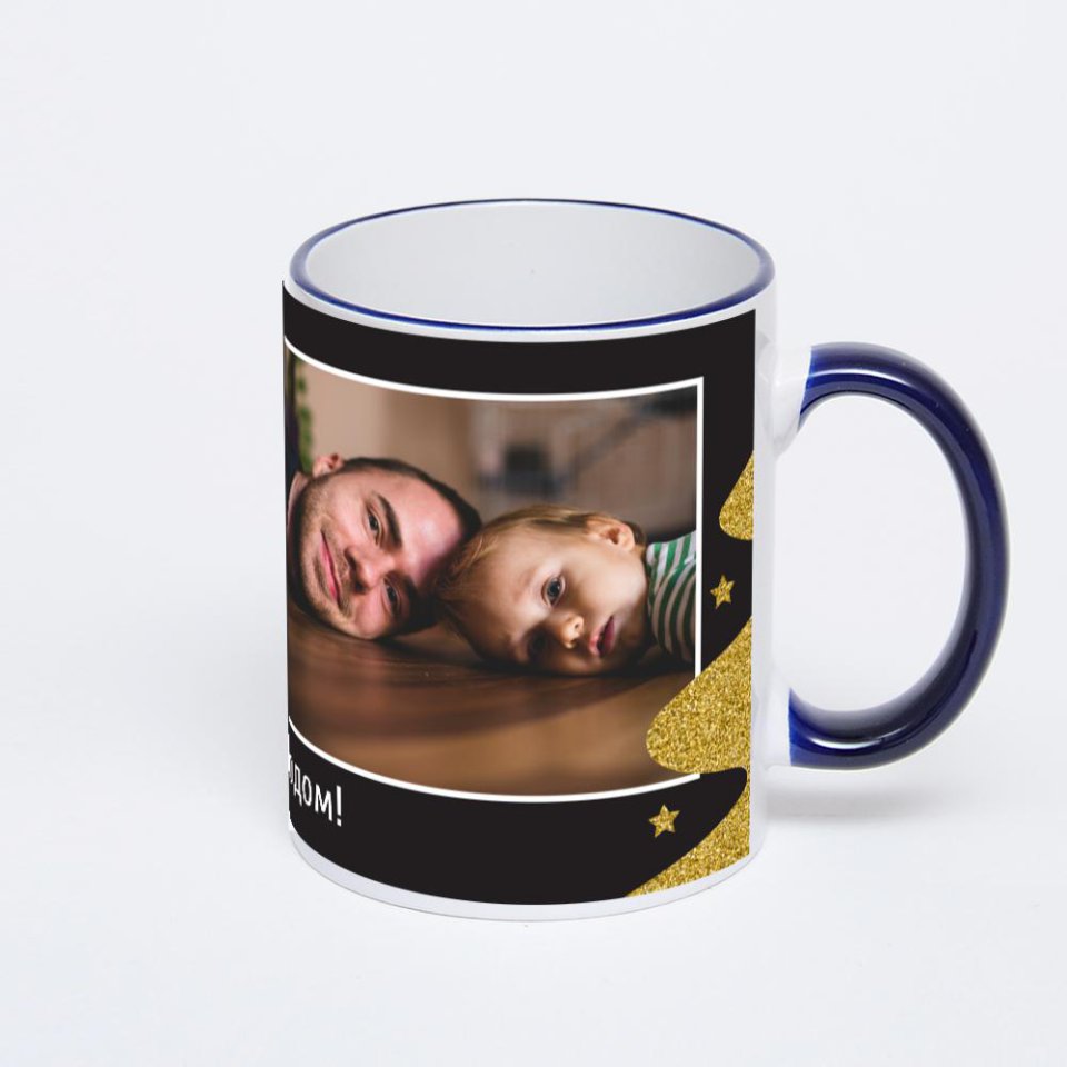 Кружка с тёмно-синей ручкой и ободком