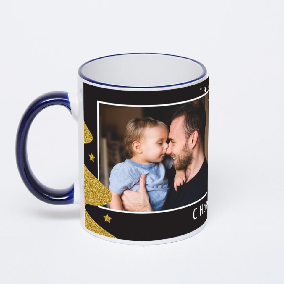 Кружка с тёмно-синей ручкой и ободком