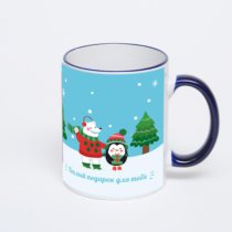 Кружка с тёмно-синей ручкой и ободком