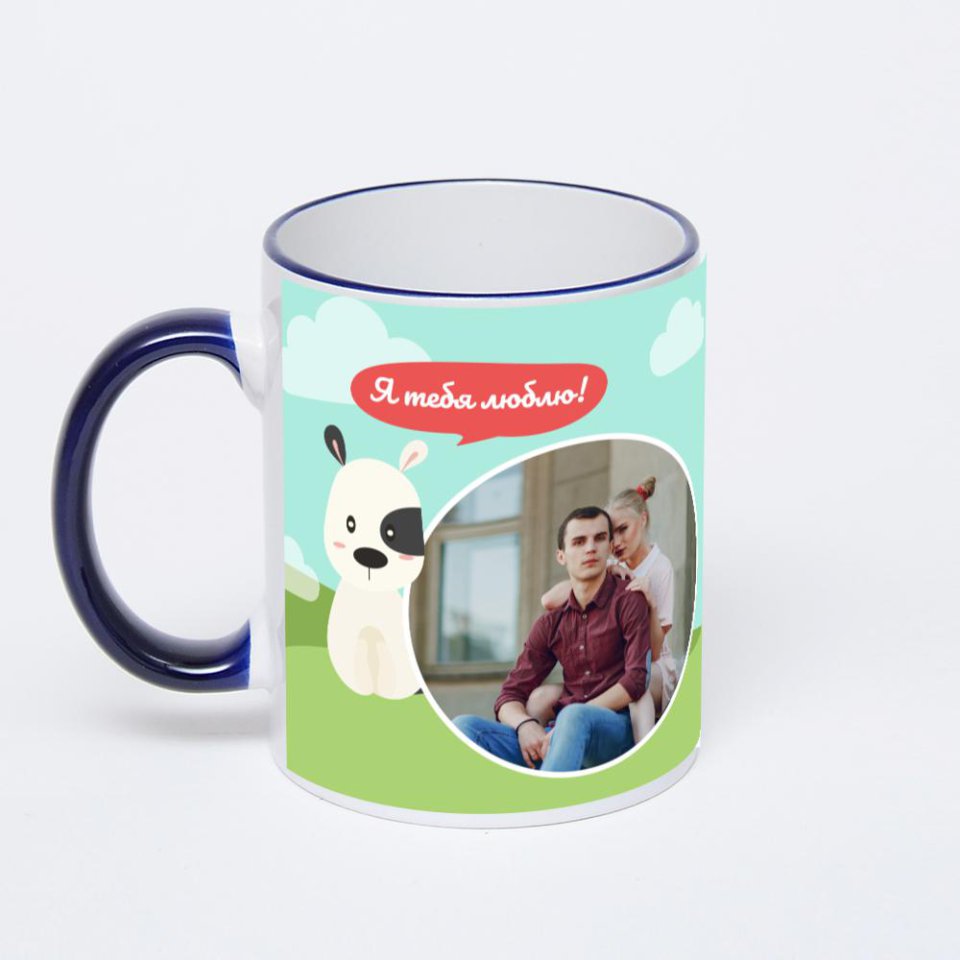 Кружка с тёмно-синей ручкой и ободком