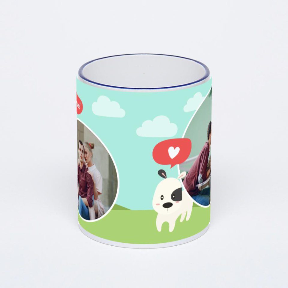 Кружка с тёмно-синей ручкой и ободком