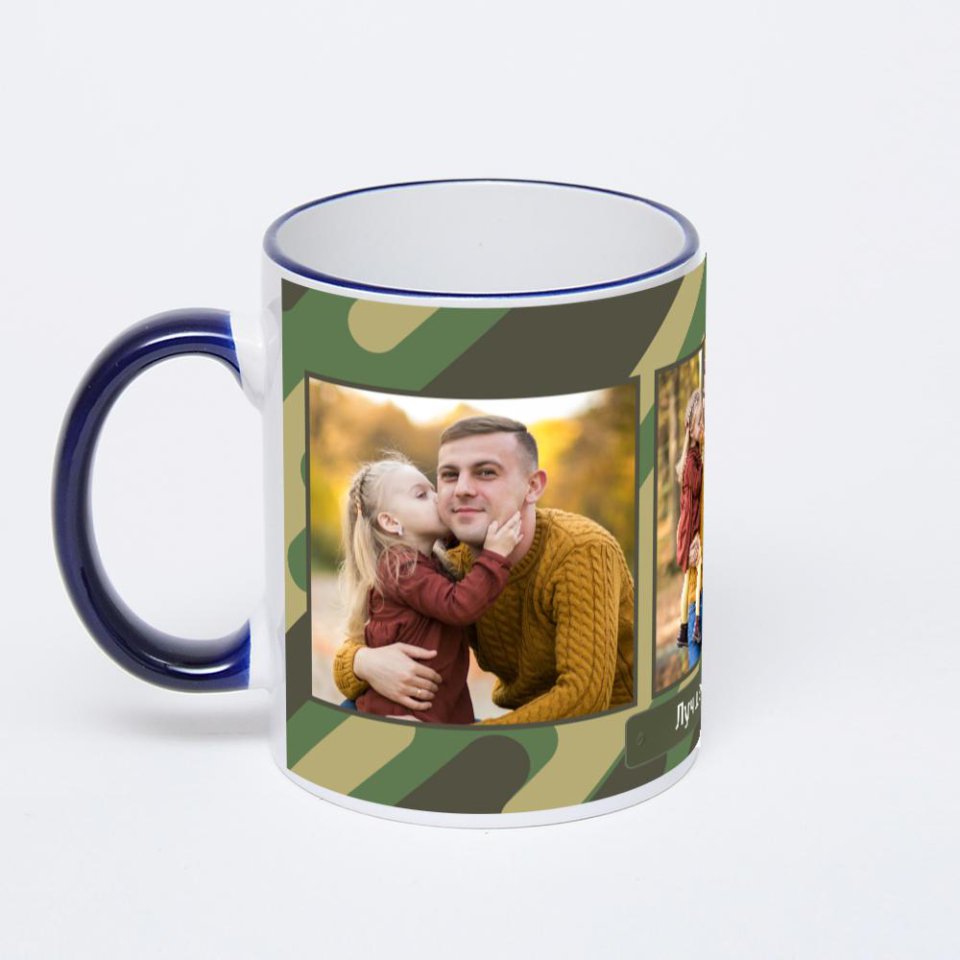 Кружка с тёмно-синей ручкой и ободком