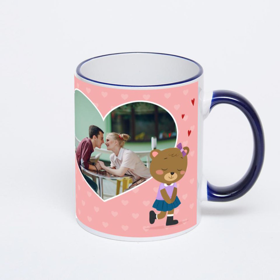 Кружка с тёмно-синей ручкой и ободком