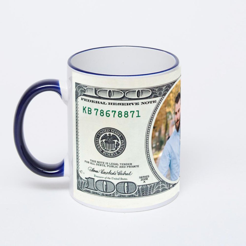 Кружка с тёмно-синей ручкой и ободком