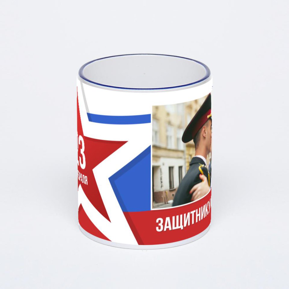 Кружка с тёмно-синей ручкой и ободком