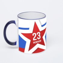 Кружка с тёмно-синей ручкой и ободком