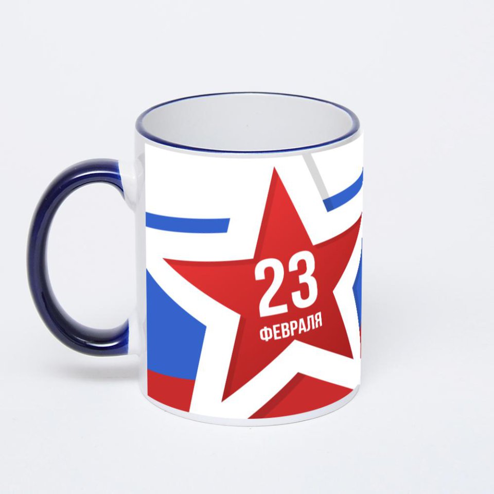 Кружка с тёмно-синей ручкой и ободком