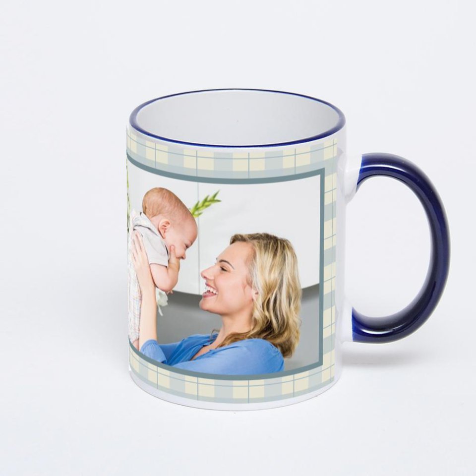 Кружка с тёмно-синей ручкой и ободком