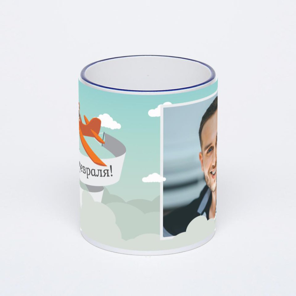 Кружка с тёмно-синей ручкой и ободком