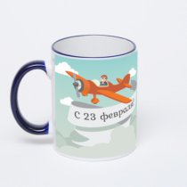 Кружка с тёмно-синей ручкой и ободком