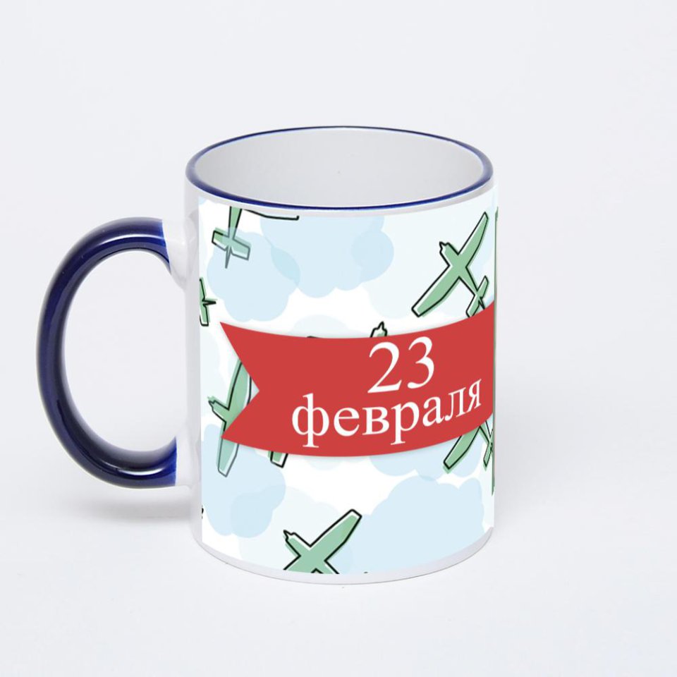 Кружка с тёмно-синей ручкой и ободком