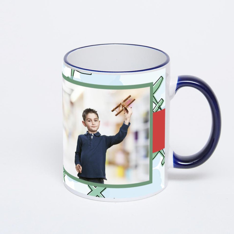 Кружка с тёмно-синей ручкой и ободком