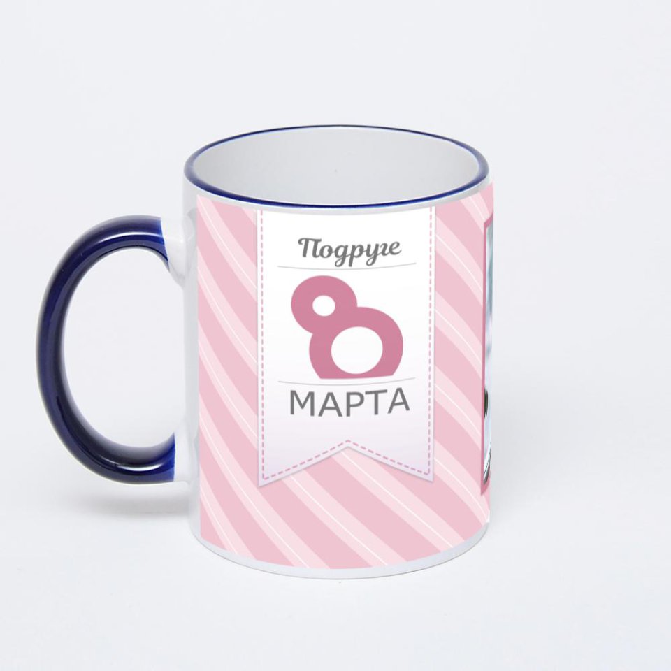 Кружка с тёмно-синей ручкой и ободком