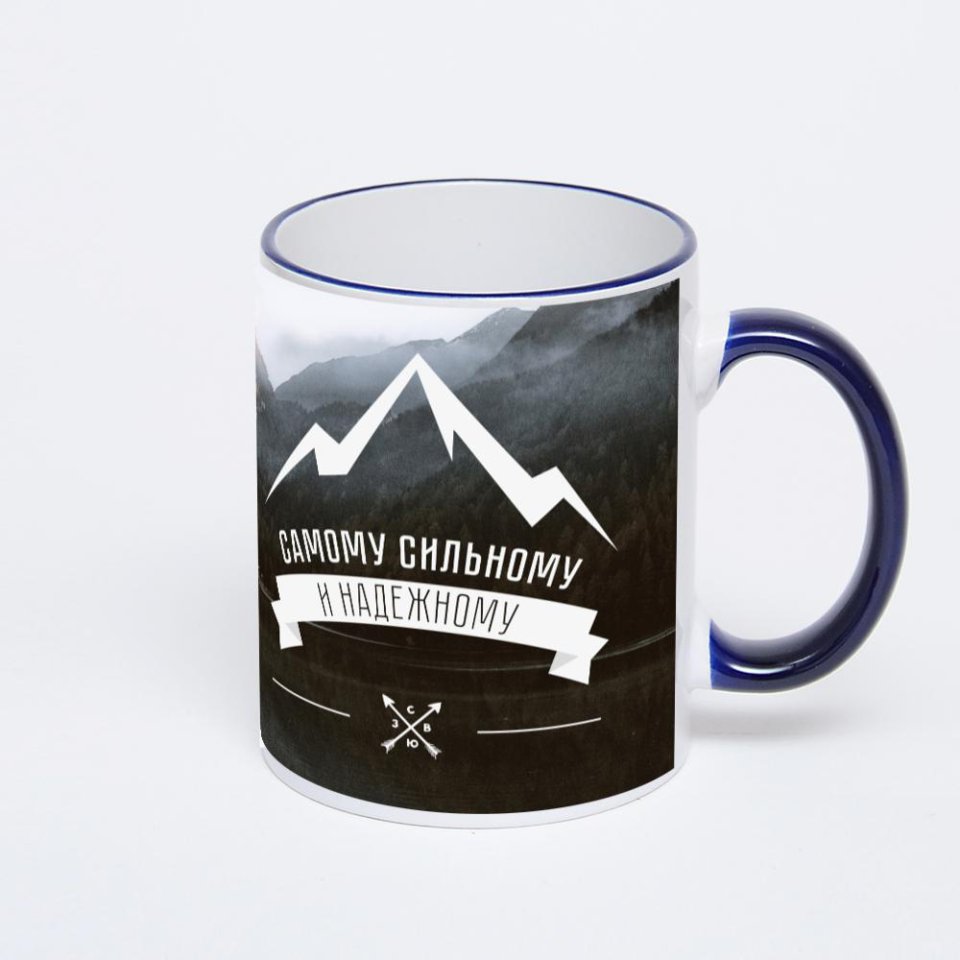 Кружка с тёмно-синей ручкой и ободком
