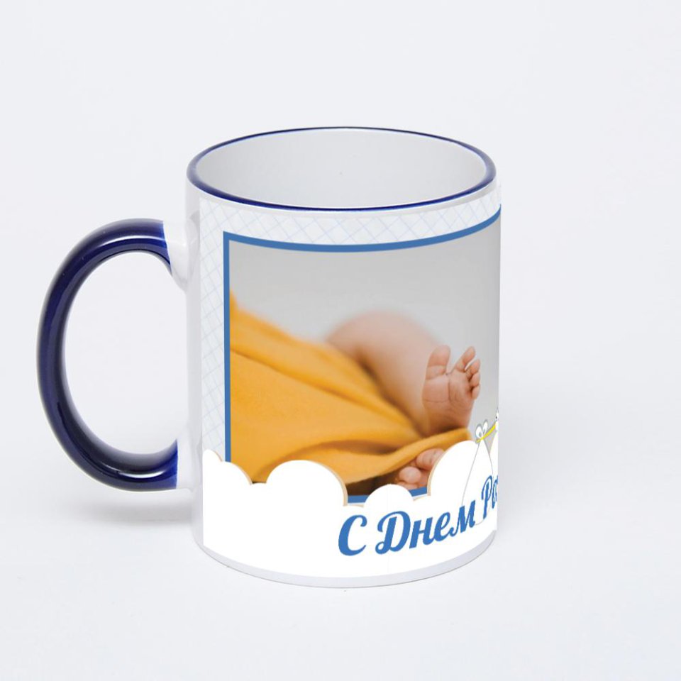 Кружка с тёмно-синей ручкой и ободком