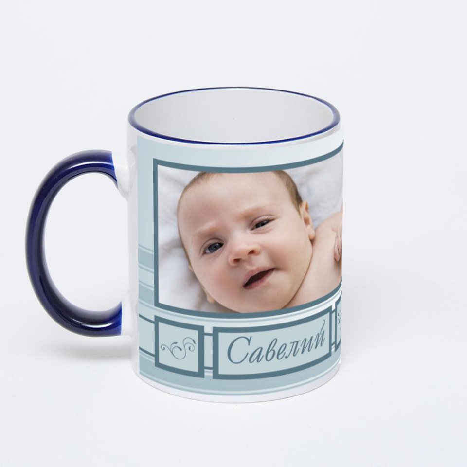 Кружка с тёмно-синей ручкой и ободком