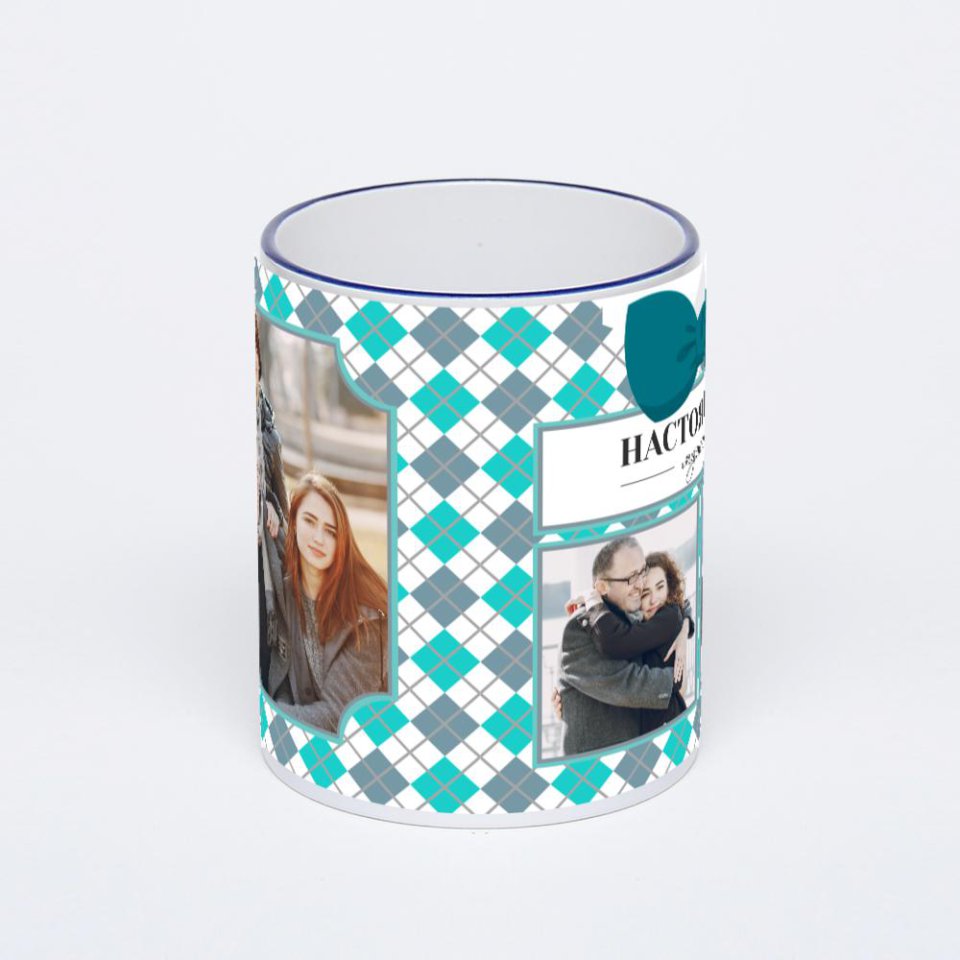 Кружка с тёмно-синей ручкой и ободком