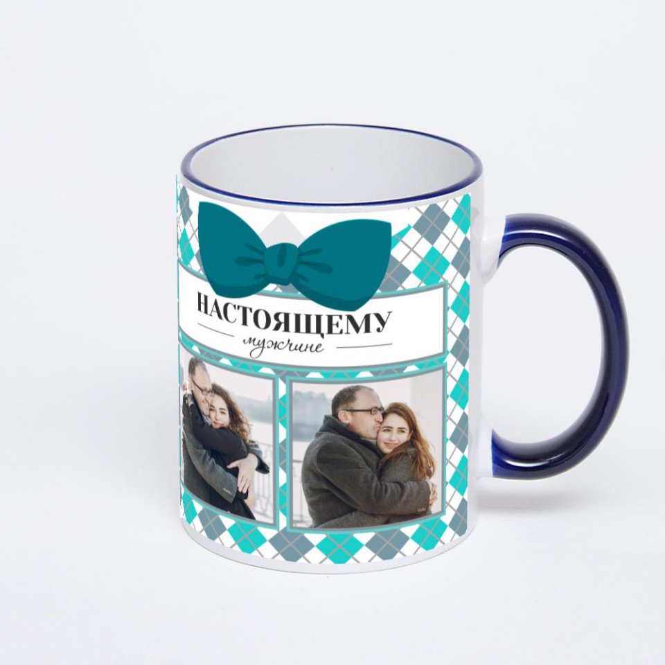 Кружка с тёмно-синей ручкой и ободком