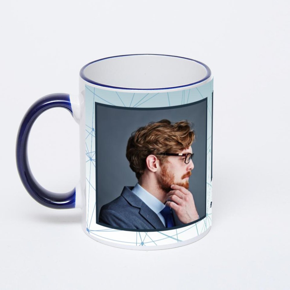 Кружка с тёмно-синей ручкой и ободком