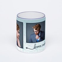 Кружка с тёмно-синей ручкой и ободком