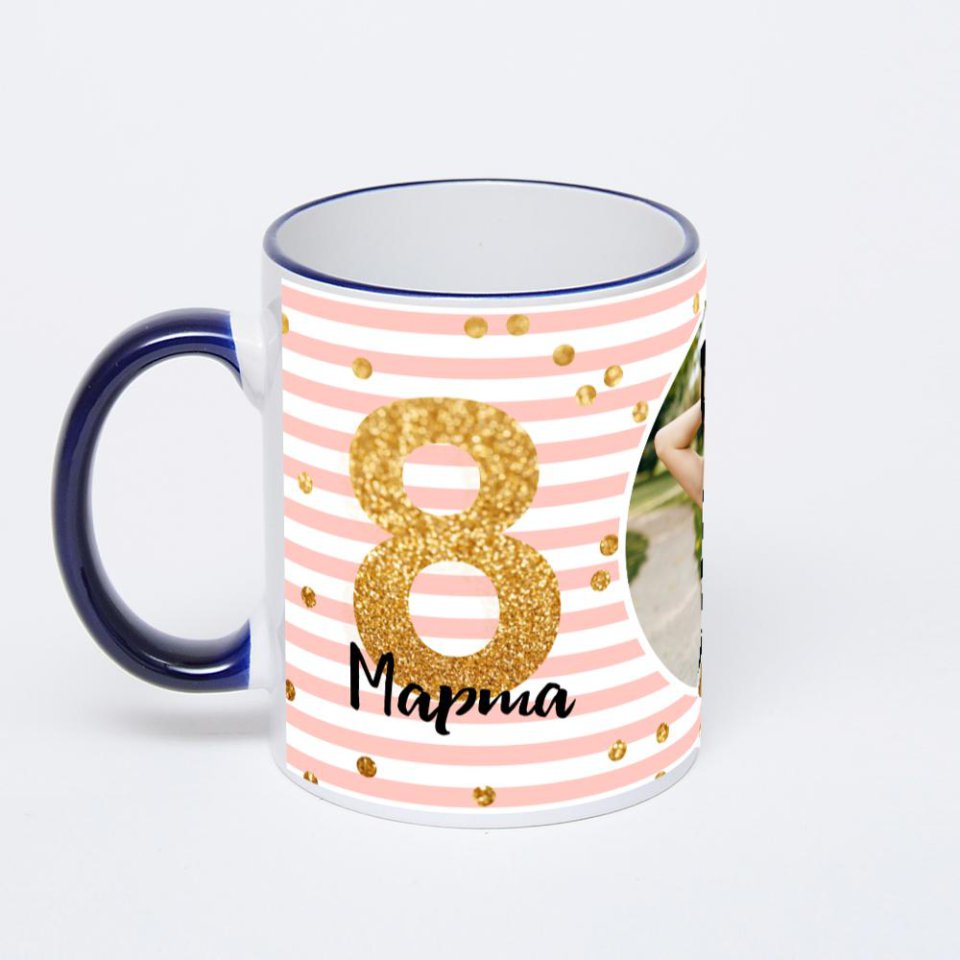 Кружка с тёмно-синей ручкой и ободком