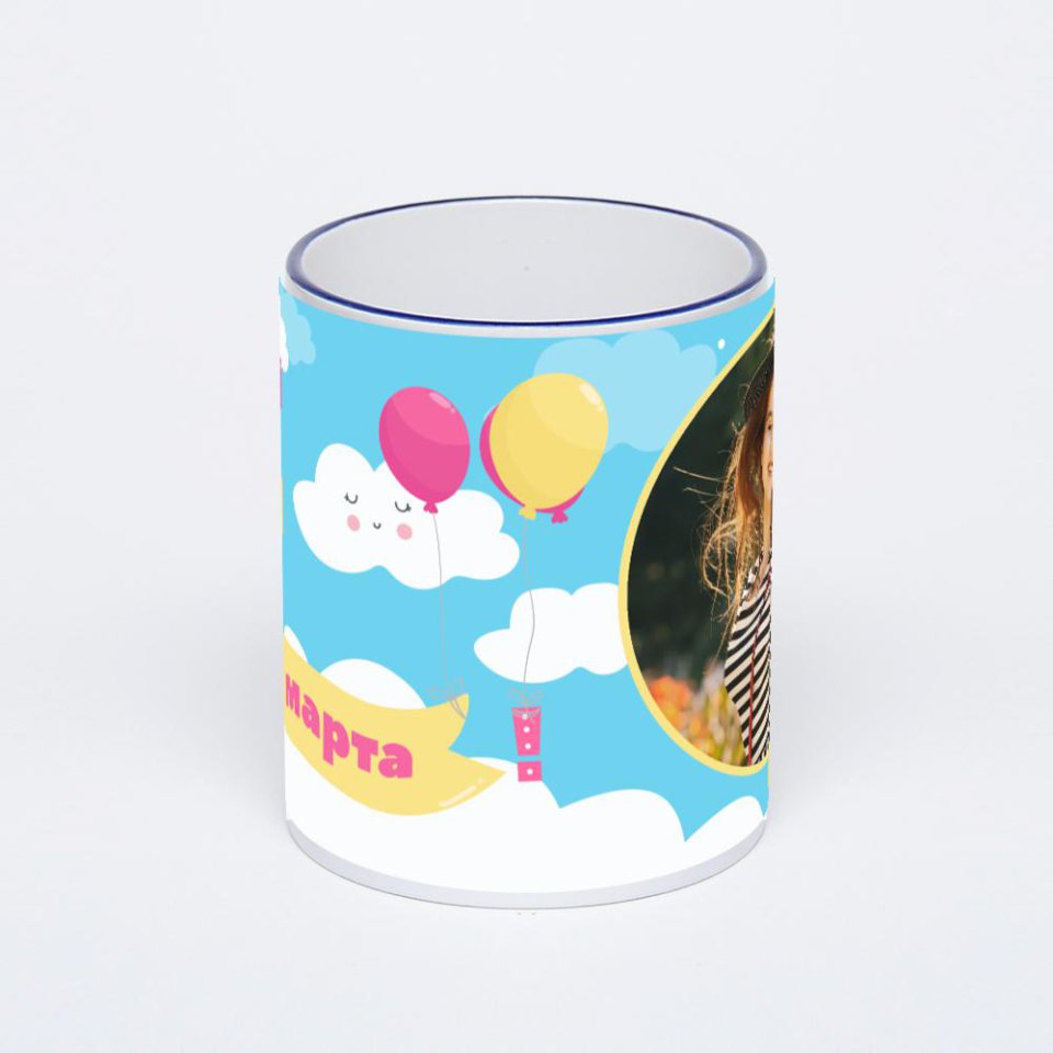 Кружка с тёмно-синей ручкой и ободком