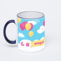 Кружка с тёмно-синей ручкой и ободком