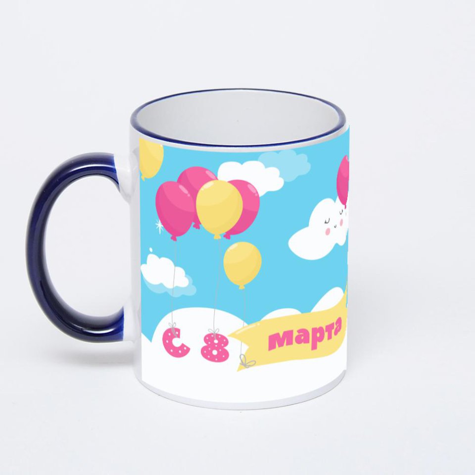 Кружка с тёмно-синей ручкой и ободком