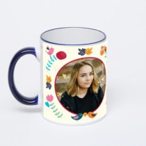 Кружка с тёмно-синей ручкой и ободком