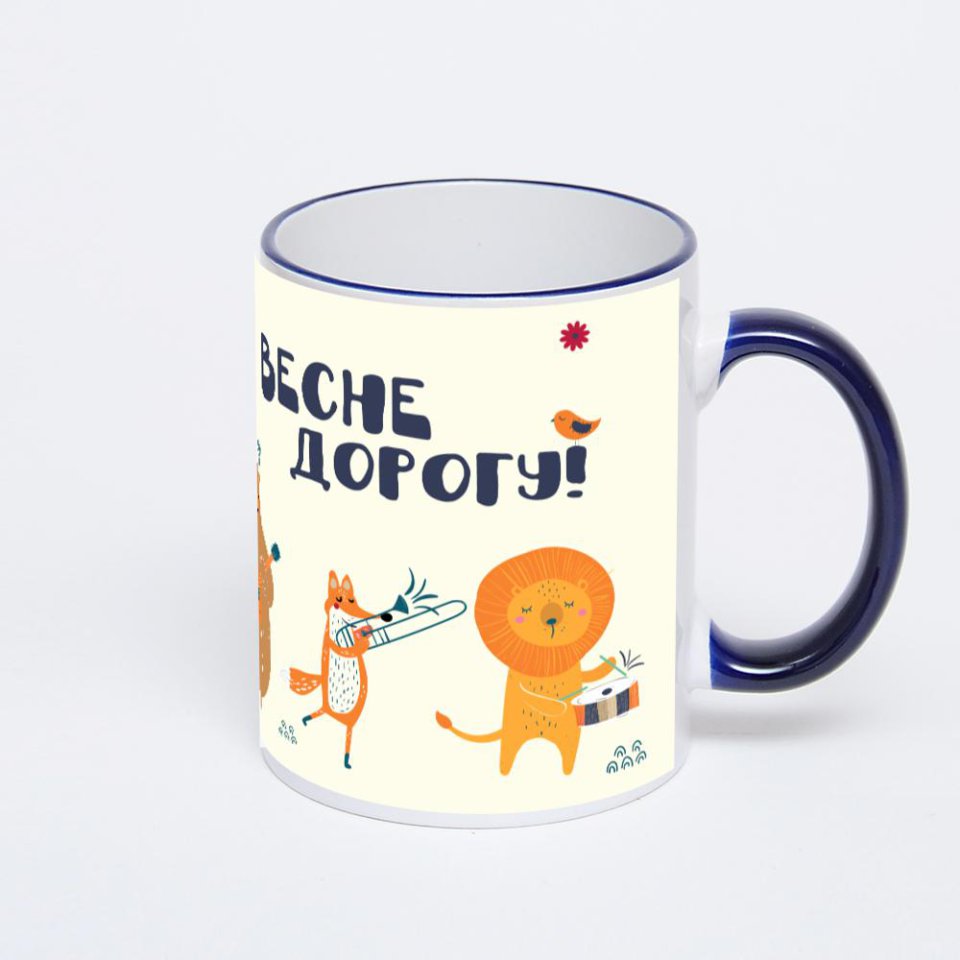 Кружка с тёмно-синей ручкой и ободком