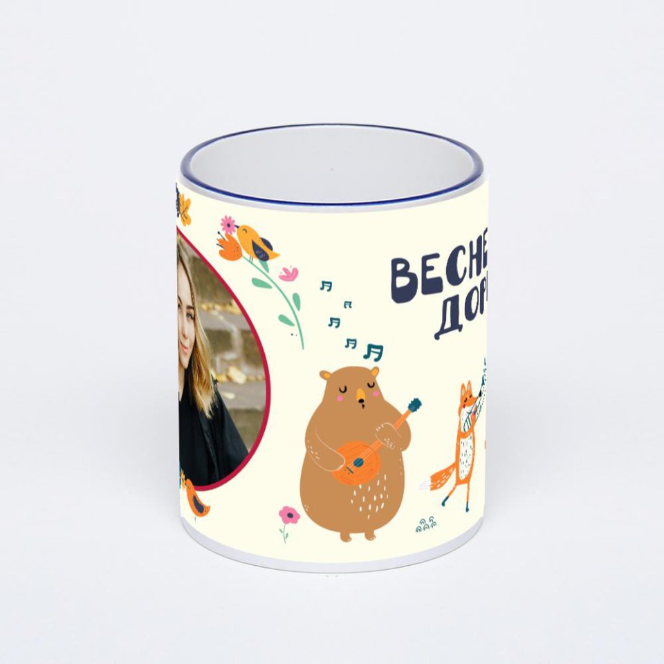 Кружка с тёмно-синей ручкой и ободком