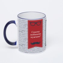 Кружка с тёмно-синей ручкой и ободком