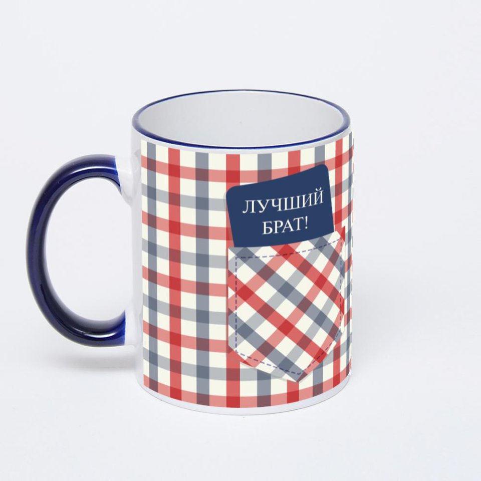 Кружка с тёмно-синей ручкой и ободком