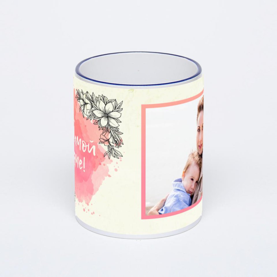 Кружка с тёмно-синей ручкой и ободком