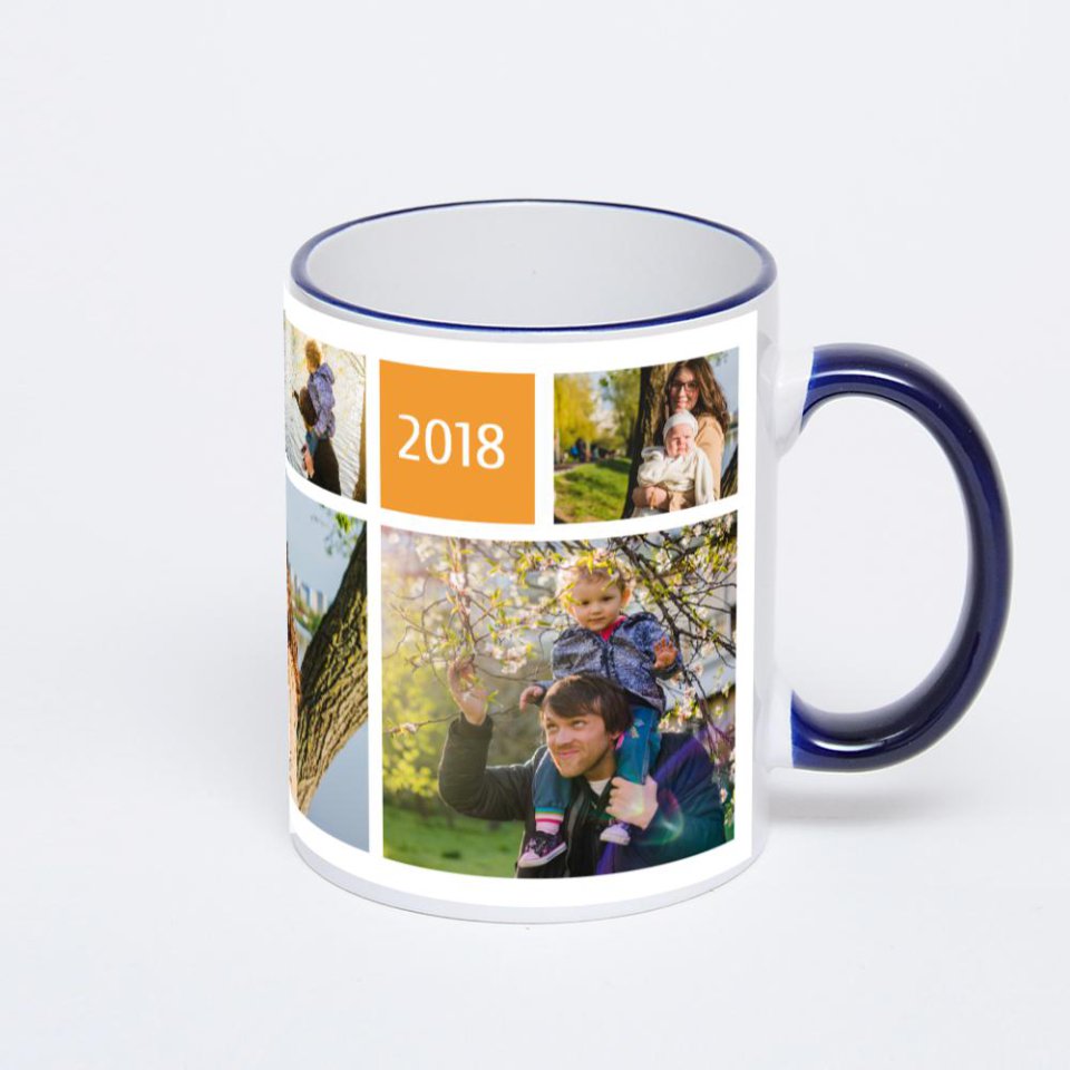 Кружка с тёмно-синей ручкой и ободком