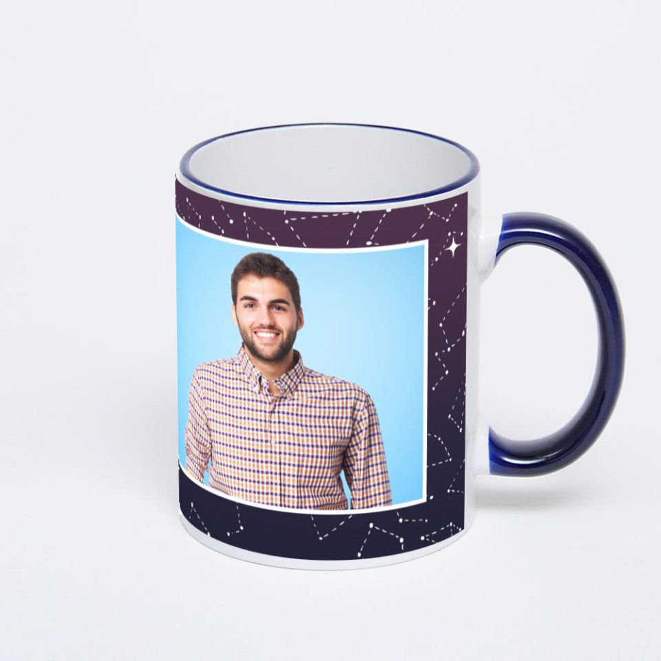 Кружка с тёмно-синей ручкой и ободком