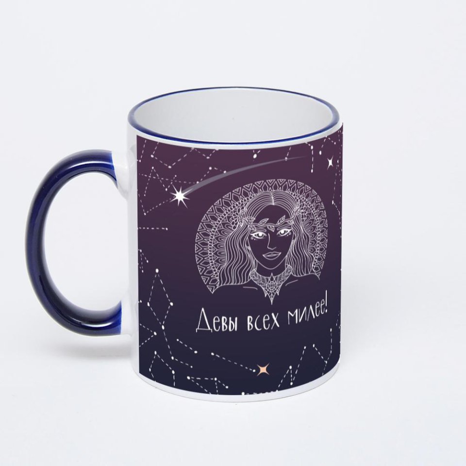 Кружка с тёмно-синей ручкой и ободком