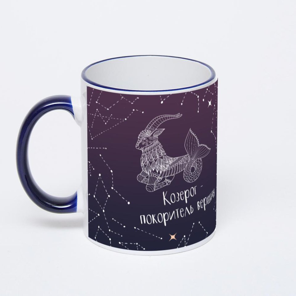 Кружка с тёмно-синей ручкой и ободком