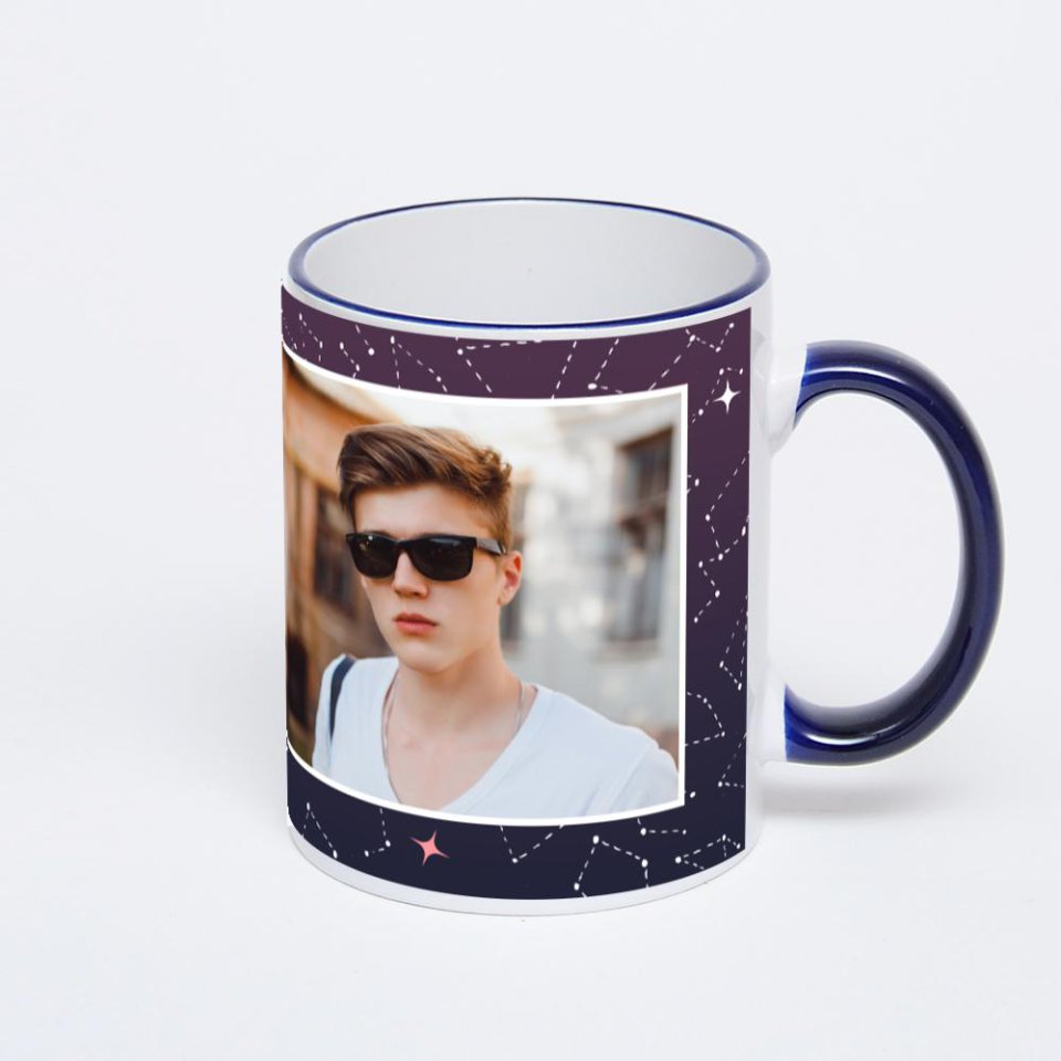 Кружка с тёмно-синей ручкой и ободком