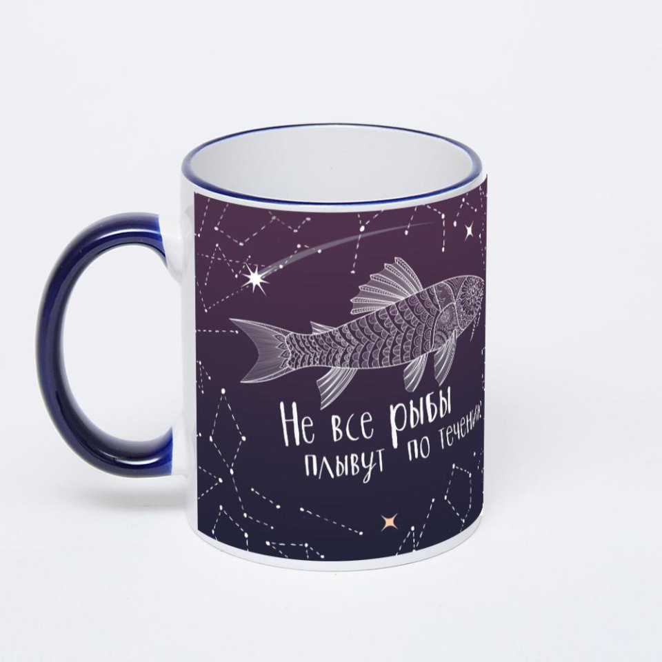 Кружка с тёмно-синей ручкой и ободком