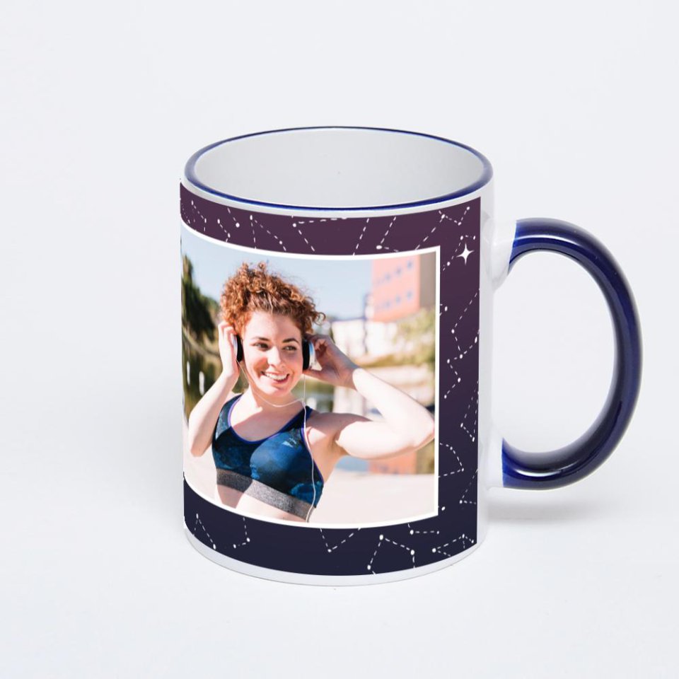 Кружка с тёмно-синей ручкой и ободком