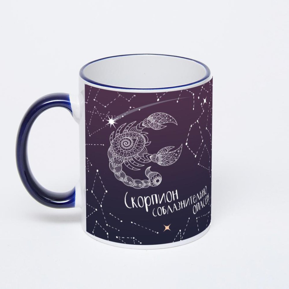 Кружка с тёмно-синей ручкой и ободком