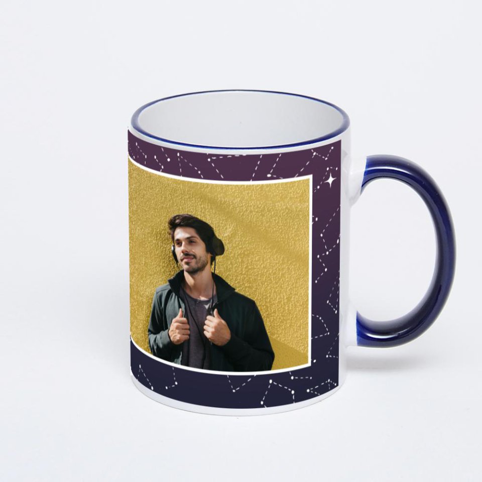 Кружка с тёмно-синей ручкой и ободком