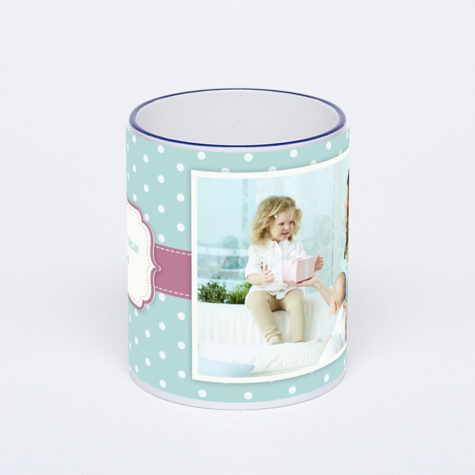 Кружка с тёмно-синей ручкой и ободком