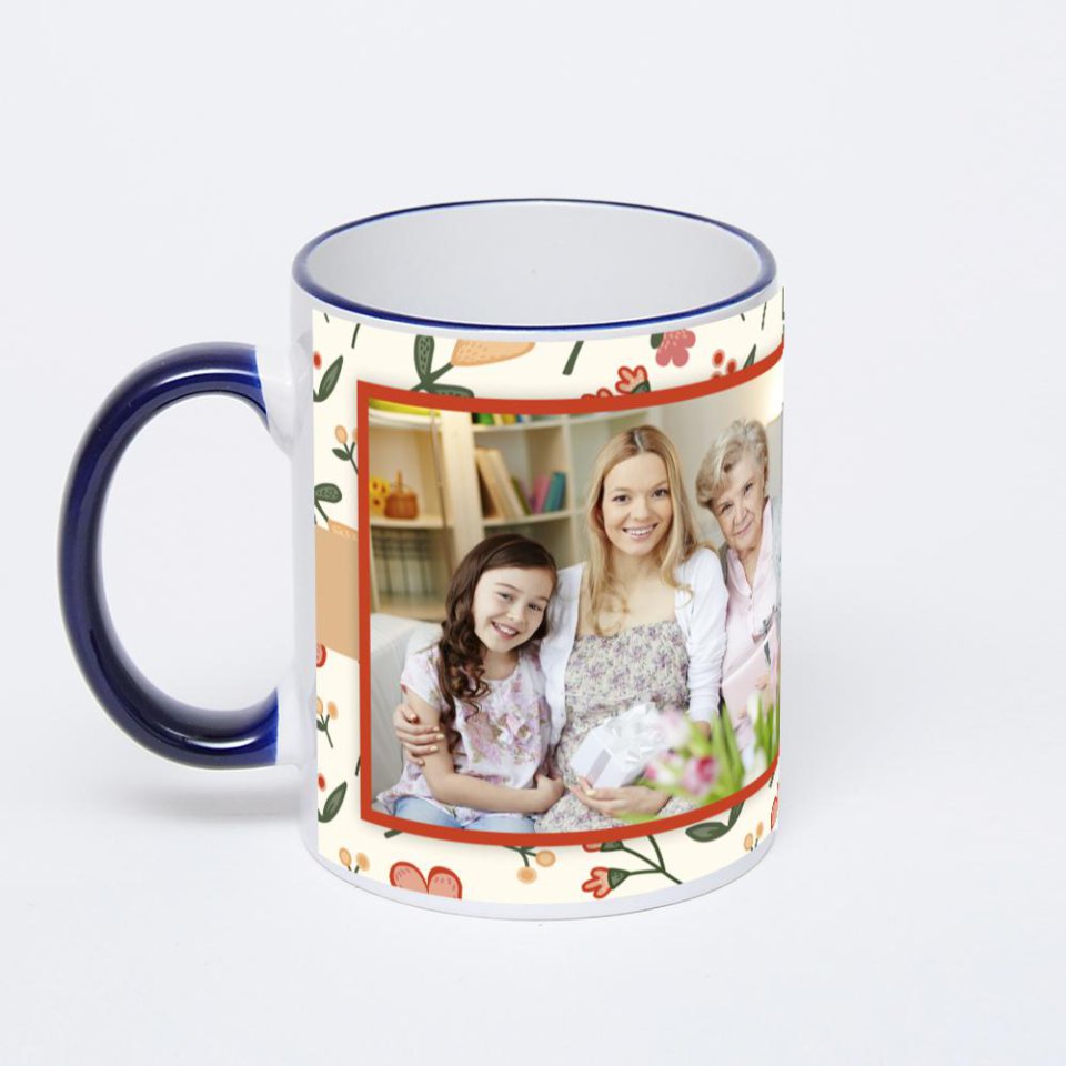 Кружка с тёмно-синей ручкой и ободком